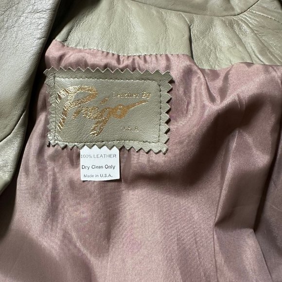 Prégo Unisex Leather Open Jackets Large L Green Collared Padded Shoulders - Picture 15 of 16